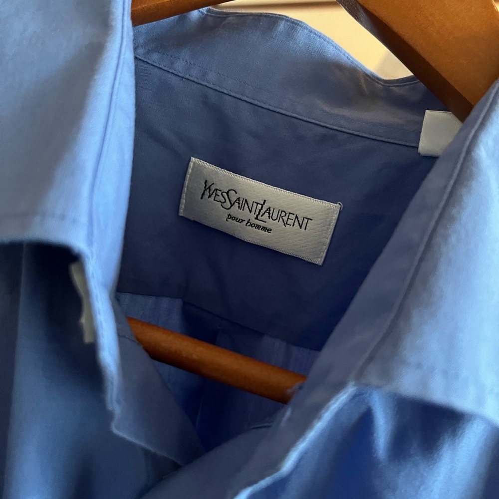 Vintage Men’s YSL French Blue Embroidered Logo Buttondown Shirt - Picture 4 of 5